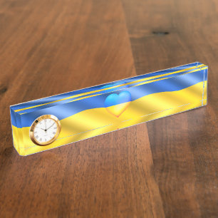 Support Ukraine Desk Plate Ukrainian Flag Heart