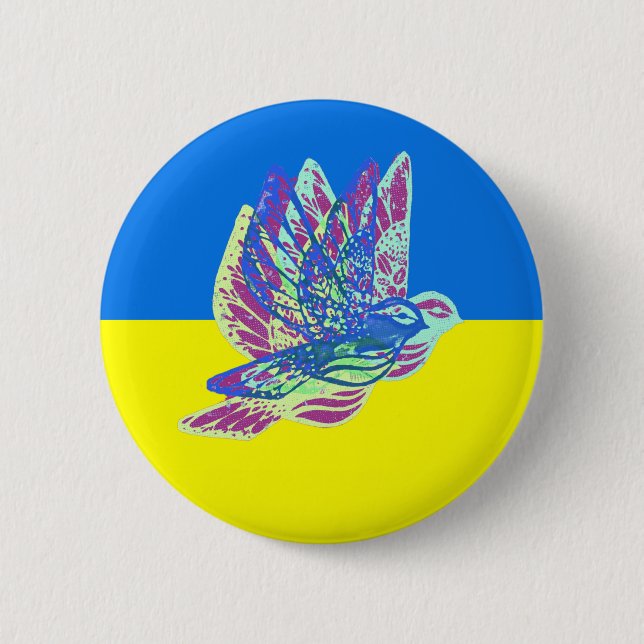 Support Ukraine Flag with Colourful Peace Doves 6 Cm Round Badge (Front)