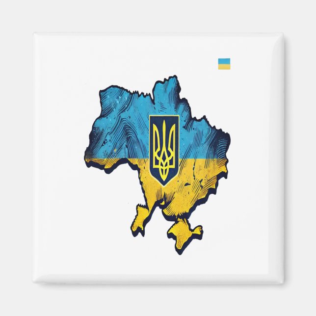 Support Ukraine – Free Ukraine Map With Flag Tryzu Magnet (Front)