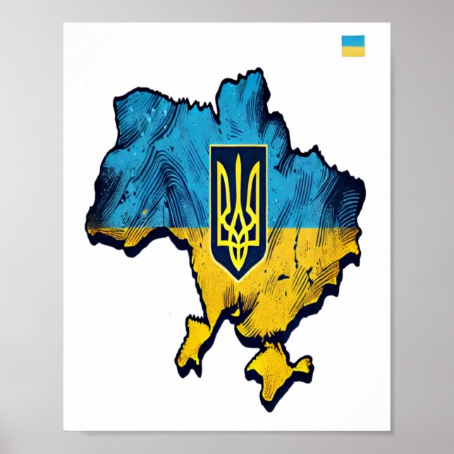 Support Ukraine – Free Ukraine Map With Flag Tryzu Poster (Front)