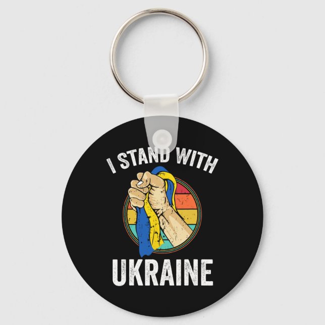 Support Ukraine I Stand With Ukraine Retro Ukraini Key Ring (Front)