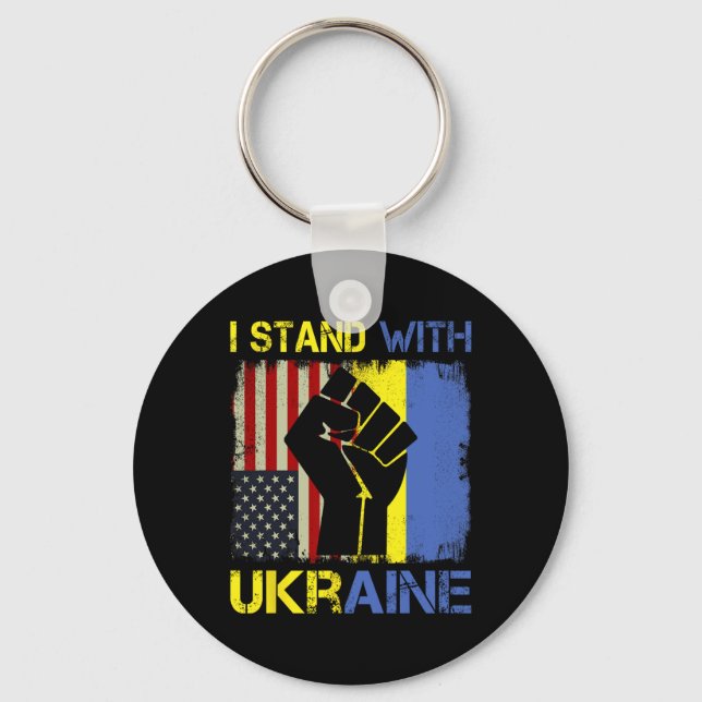 Support Ukraine I Stand With Ukraine Ukrainian Fla Key Ring (Front)