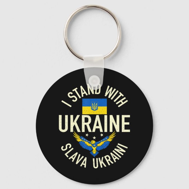 Support Ukraine I Stand With Ukraine Ukrainian Fla Key Ring (Front)