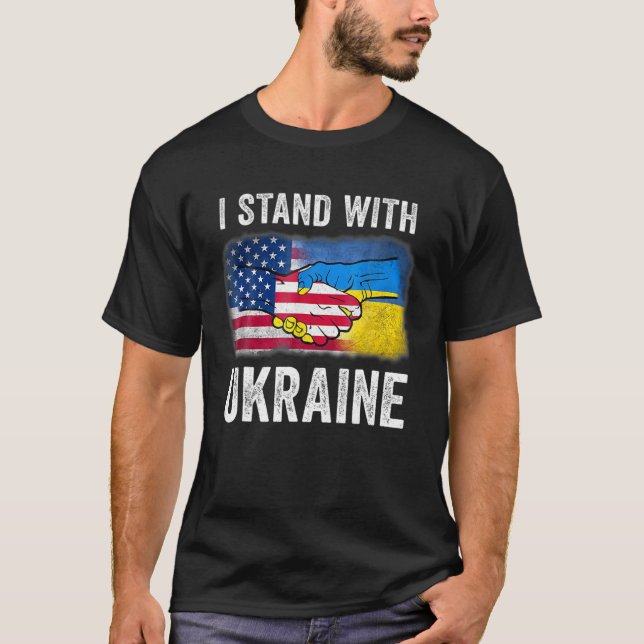 Support Ukraine I Stand With Ukraine Ukrainian Fla T-Shirt (Front)