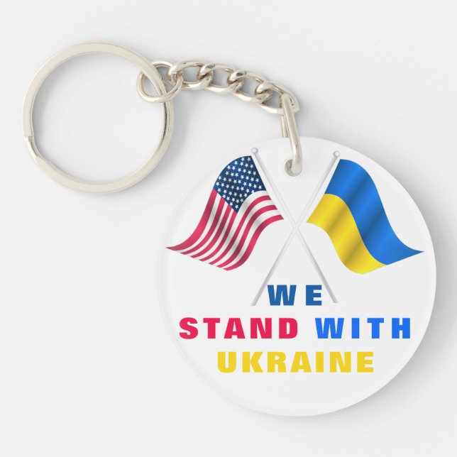 Support Ukraine Keychain USA and Ukrainian Flags (Front)