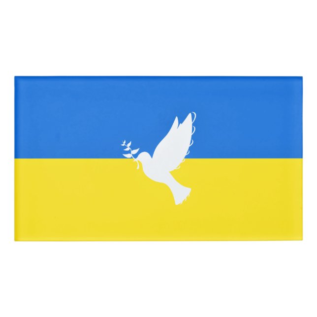 Support Ukraine Name Tag Peace Dove Ukrainian Flag (Front)