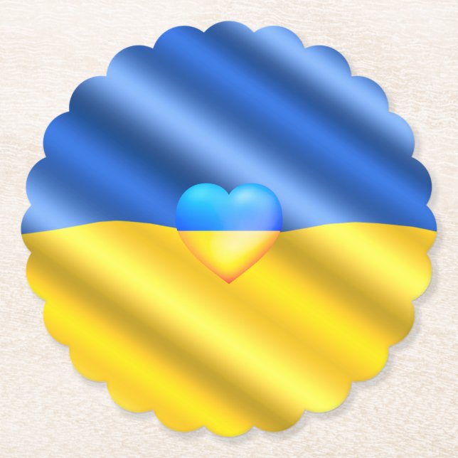 Support Ukraine Paper Coaster Ukrainian Flag Heart (Front)