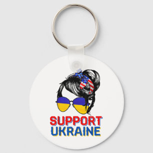 Support Ukraine Shirt Woman Flag American Ukrainia Key Ring