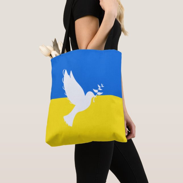 Support Ukraine Tote Bag Peace Dove Ukrainian Flag (Close Up)
