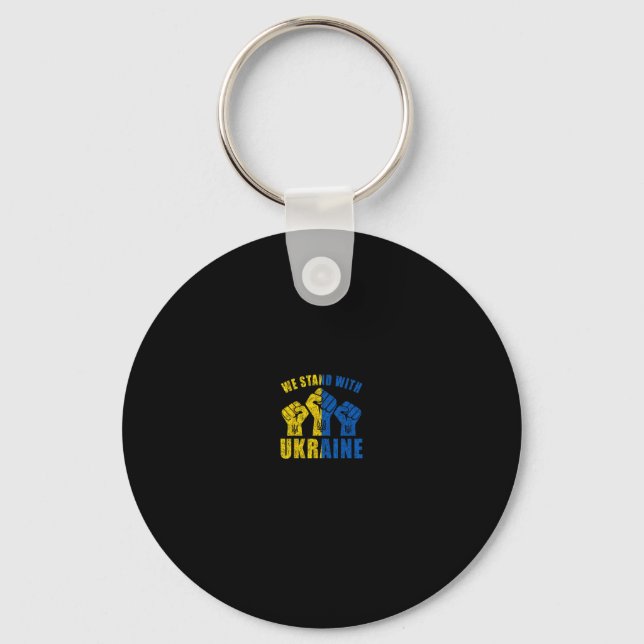 Support Ukraine - We Stand With Ukraine Flag Desig Key Ring (Front)