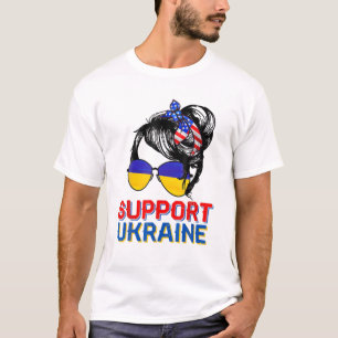 Support Ukraine Woman Flag American Ukrainian Root T-Shirt