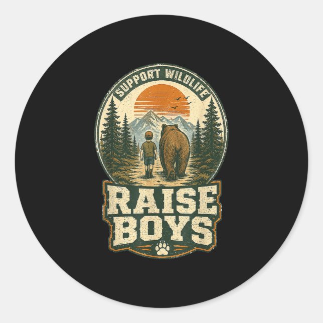 Support wildlife raise boys mum bear boy adventure classic round sticker (Front)