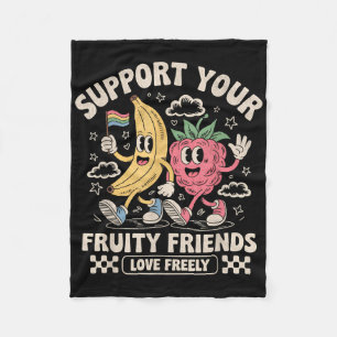 Support Your Fruity Friends Retro Fruit Lgbt Pride Fleece Blanket