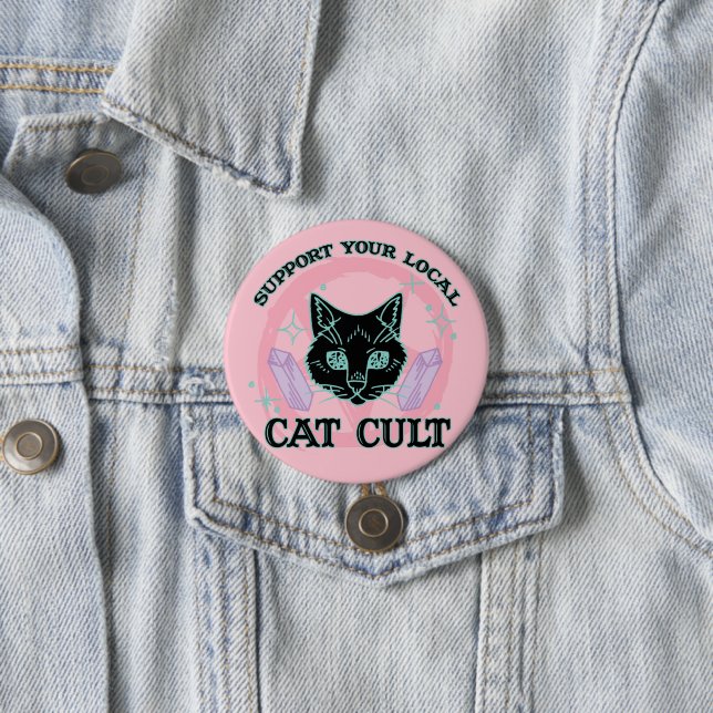 Support Your Local Cat Cult - Pink Pastel Goth 7.5 Cm Round Badge (In Situ)