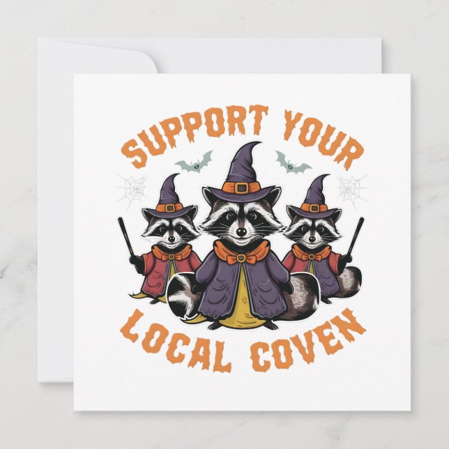 Support Your Local Coven Spooky Racoon Halloween Invitation (Front)