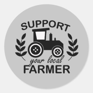 support your local farmer word art classic round sticker