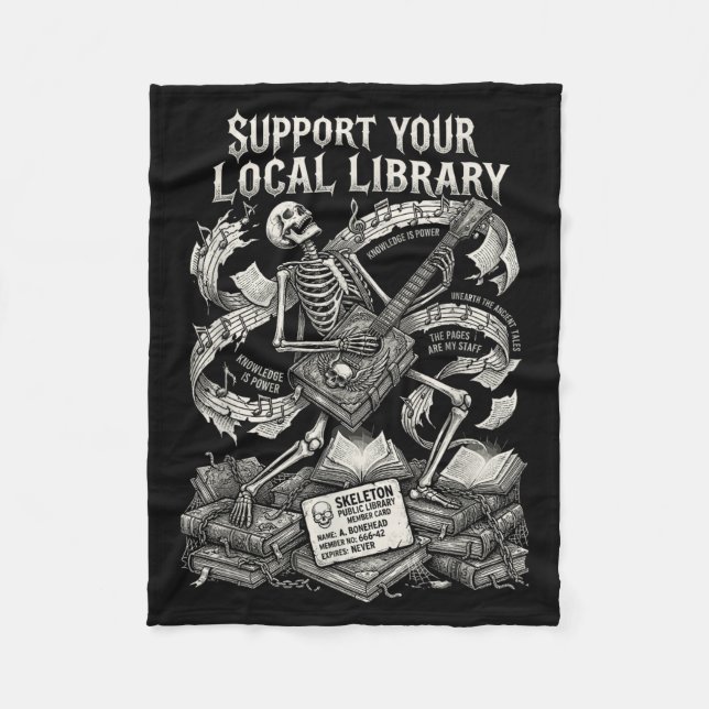 Support your local library goth book  fleece blanket (Front)