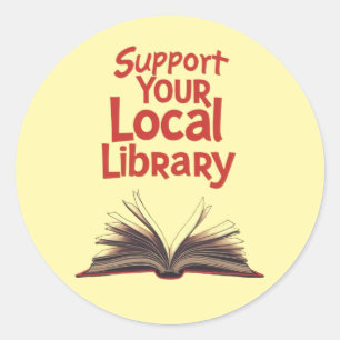 Support Your Local Library Retro Book Classic Round Sticker