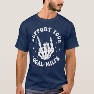 Support Your Local Milfs Groovy Front Back Funny v T-Shirt