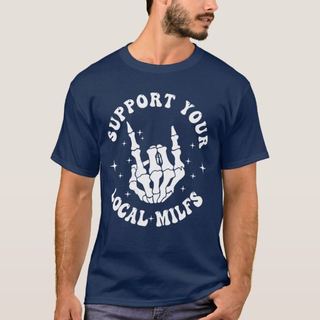 Support Your Local Milfs Groovy Front Back Funny v T-Shirt (Front)