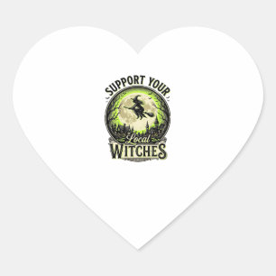 Support Your Local Witches Vintage Halloween Desig Heart Sticker