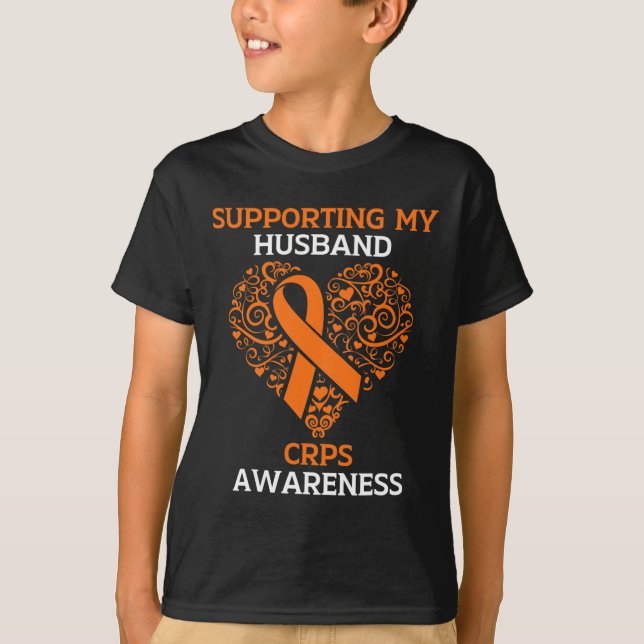 Supporting My Husband RSD CRPS Awareness Month Ora T-Shirt (Front)