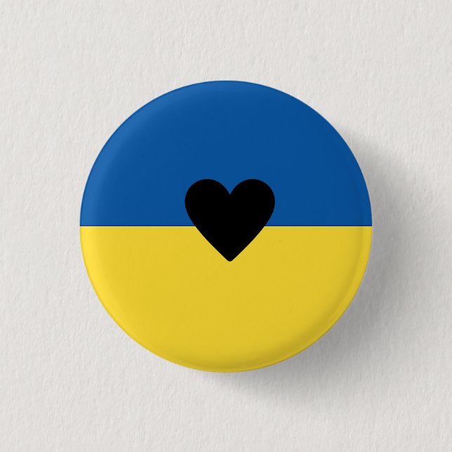 Supporting Ukraine, Ukrainian flag heart  Keychain 3 Cm Round Badge (Front)
