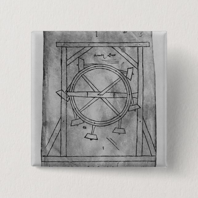 Supposedly perpetual motion mallets and wheel 15 cm square badge (Front)