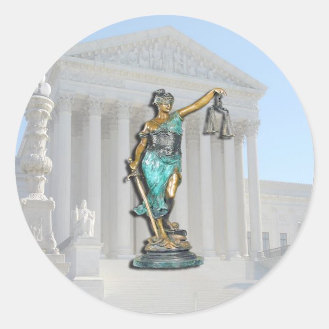 SUPREME-CT-LADY-JUSTICE CLASSIC ROUND STICKER (Front)