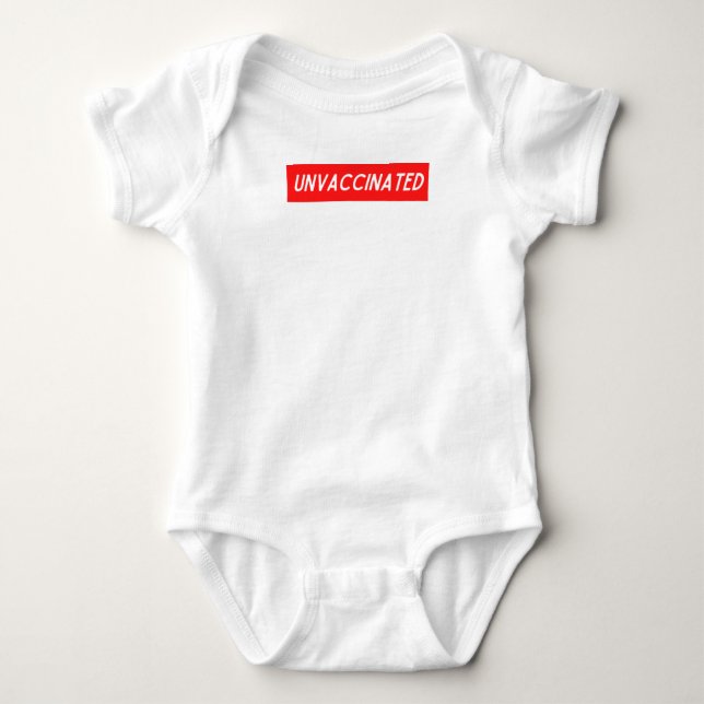 Supreme Red Inspired Unvaccinated Sticker Baby Bodysuit (Front)