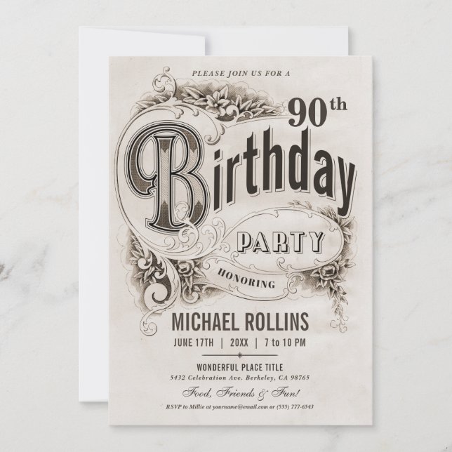 Supreme Vintage Birthday Party Invitations (Front)