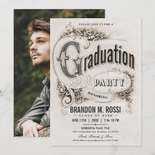 Supreme Vintage Photo Graduation Party Invitations