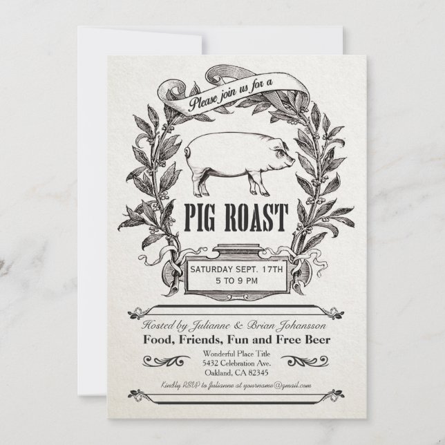 Supreme Vintage Pig Roast Invitations (Front)