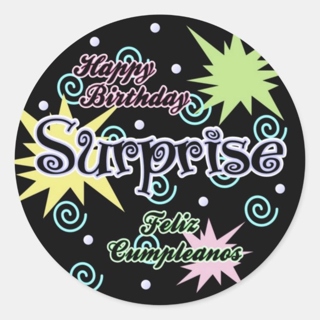 Suprise! Confetti Birthday Classic Round Sticker (Front)