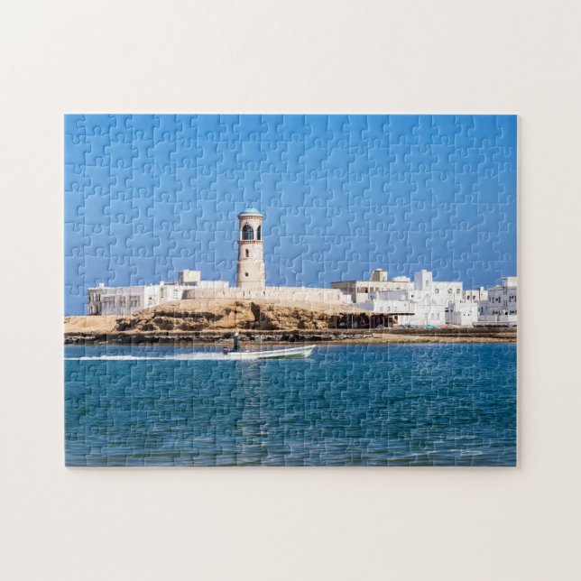 Sur Lighthouse with fisherman boat - Sur, Oman Jigsaw Puzzle (Horizontal)