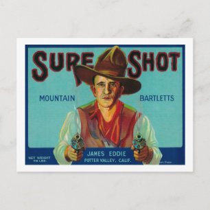 Sure Shot Pear Crate LabelPotter Valley, CA Postcard