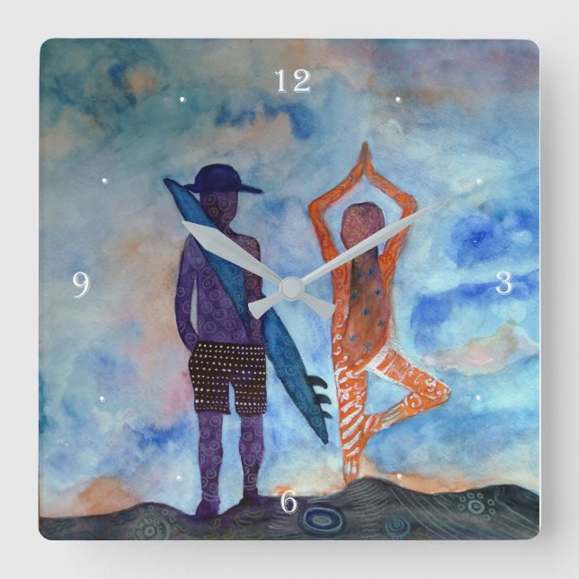 Surf and Yoga Square Wall Clock (Front)