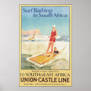 Surf Bathing In South Africa , Vintage Poster