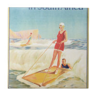 Surf Bathing in South Africa Vintage Travel Poster