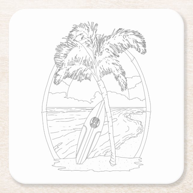 Surf Beach Adult Colouring Paper Coaster (Front)