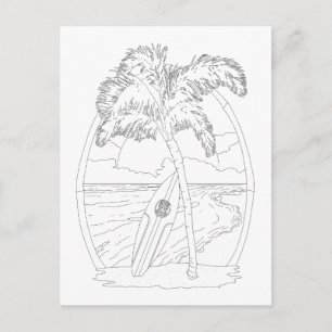 Surf Beach Adult Colouring Postcard