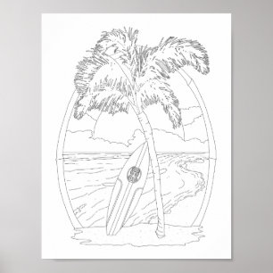 Surf Beach Adult Colouring Poster