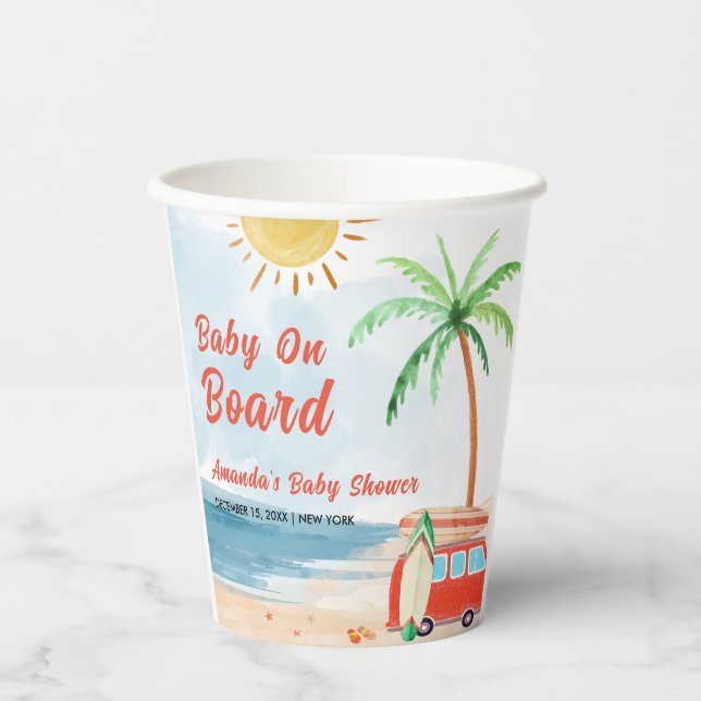 Surf Beach Baby On Board Baby Shower  Paper Cups (Front)