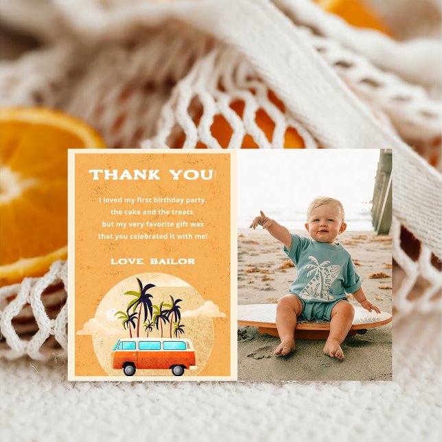 Surf Beach Birthday Party Photo Thank You Card (Creator Uploaded)
