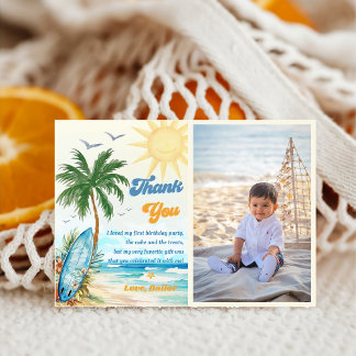 Surf Beach Birthday Party Photo Thank You Card
