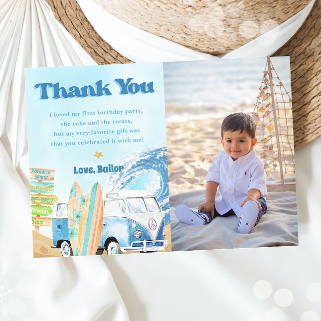 Surf Beach Birthday Party Photo Thank You Card (Creator Uploaded)