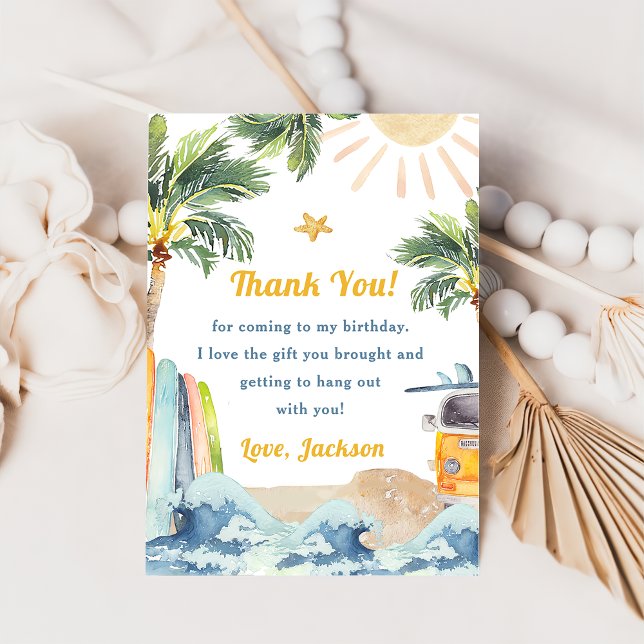  Surf Beach Birthday Party Thank You Card (Creator Uploaded)