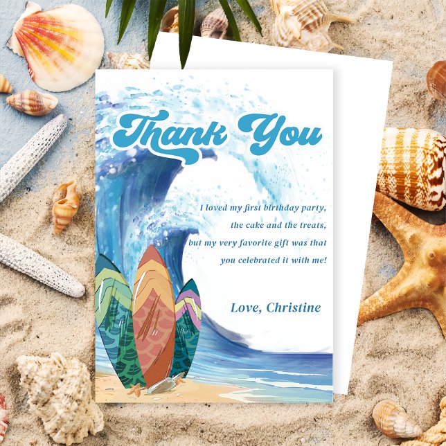 Surf Beach Birthday Party Thank You Card (Creator Uploaded)