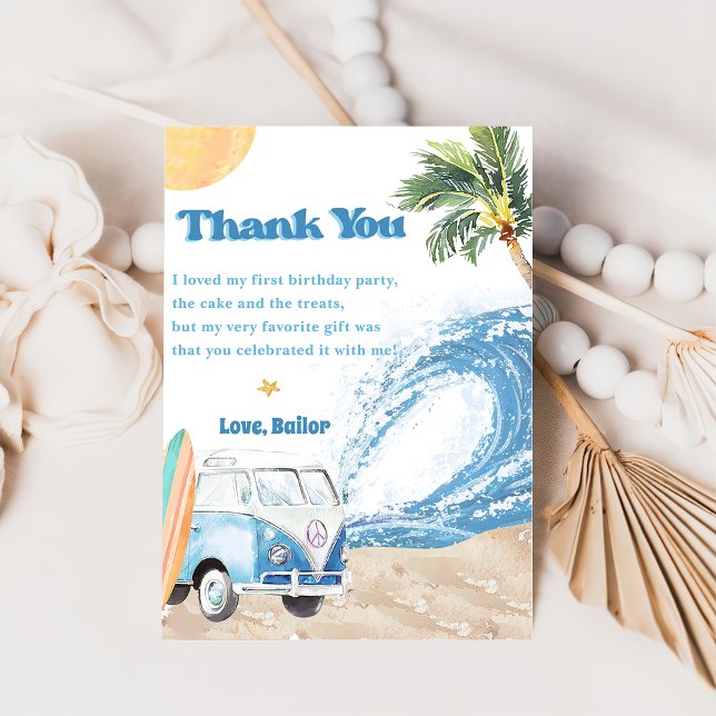 Surf Beach Birthday Party Thank You Card (Creator Uploaded)