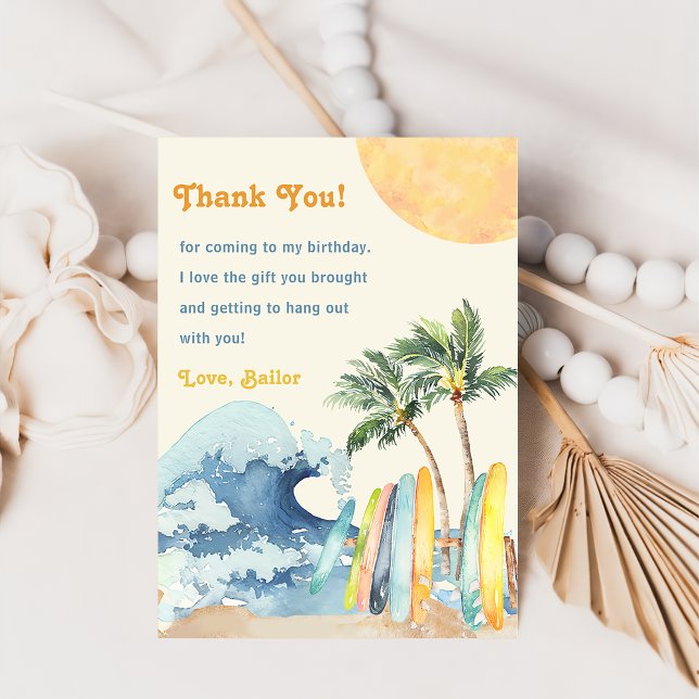 Surf Beach Birthday Party Thank You Card (Creator Uploaded)